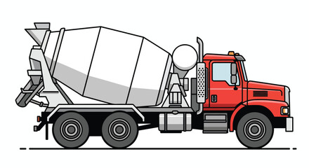 Fototapeta premium Vibrant Red Concrete Mixer Truck - Heavy Duty Construction Vehicle Illustration