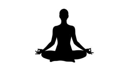 White yoga figure against black showcases mindfulness. Graphic for posters, branding, and digital projects.