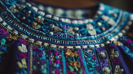 Textile Patterns A flat lay of a traditional hand-embroidered blouse huipil from Chiapas showcasing its intricate and symbolic patterns cultural detail in Mexico