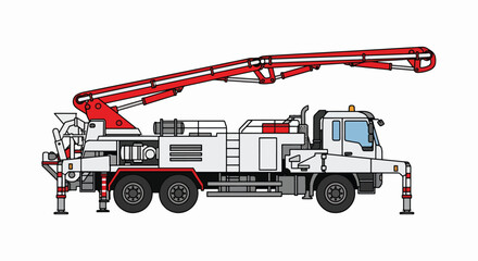 Essential Construction Equipment: Modern Concrete Pump Truck with Extended Boom Arm, Isolated Vector Illustration © creativestock