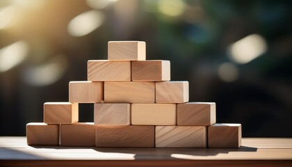 a precarious stack of light wood blocks subtly angled suggesting instability and the potential for collapse a metaphor for risk and delicate balance