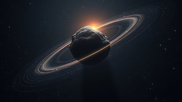 A lone glowing interstellar rock drifting through a starfield with unusual trajectory lines, suggesting cosmic motion.