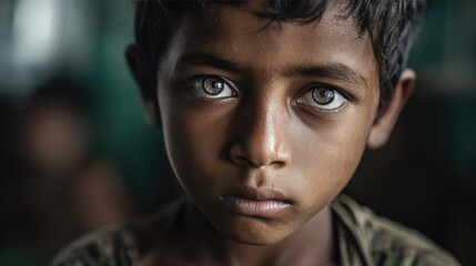 Rohingya refugee child portrait in Coxs Bazar camp poignant eyes humanitarian in Bangladesh