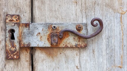 keyhole. Antique lock on weathered wooden door showing rust texture details in close-up. real-estate listings, architecture portfolios, designed for interior renovation comparisons for interiors.