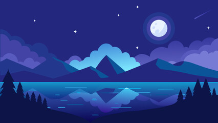 Fototapeta premium Night Sky Landscape Vector