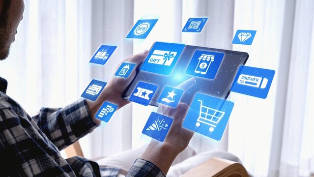 Digital gift card icons show e-commerce, payment, and digital gift card redemption. Digital gift card supports online shopping, secure payment, and customer loyalty programs. Gist