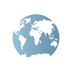 A 3D blue glass globe map illustrates global business travel across continents like Europe and Asia as a vector icon concept