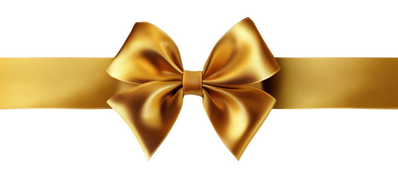 A shiny gold ribbon bow tied neatly around a flat band, isolated on a white background.