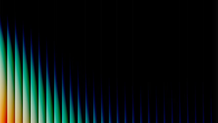 Liquid gradient stripes, teal to blue tapered beams with warm accent and copy space on black vector background.