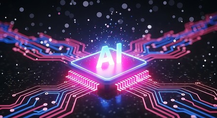 Artificial Intelligence concept glowing AI letters on circuit board background