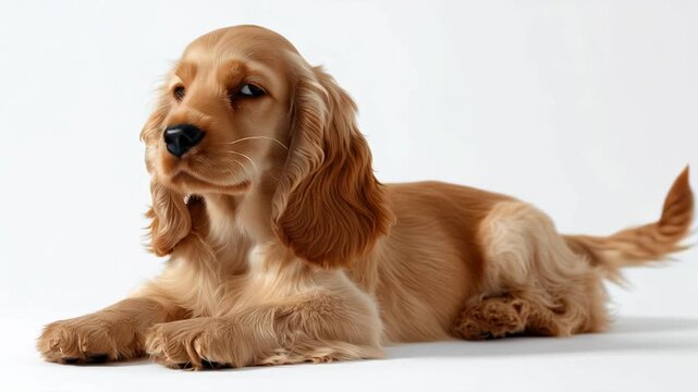 Cute golden cocker spaniel puppy relaxing on a light background