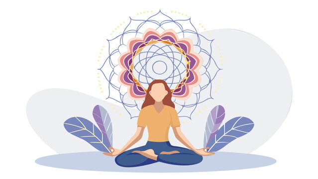 Silhouette of a person meditating with their head transforming into abstract shapes and colors representing inner peace mindfulness and personal growth suitable for wellness or spiritual themes