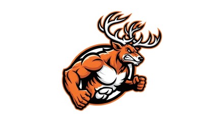 Aggressive Deer Character with Muscular Build in Orange and White Isolated on White Background Mascot Design Vector Illustration