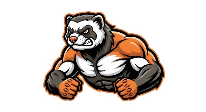 Aggressive Weasel Mascot with Orange and Brown Fur Posing Defiantly on White Background Pixel Art Illustration