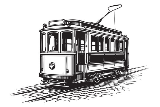 tramway engraving vector style