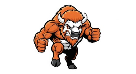 Cartoon Buffalo Mascot Character with Orange Fur and White Accents on White Background
