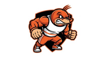 Cartoon Muscular Mole Character in Orange and White Sportswear with Angry Expression on a White Background