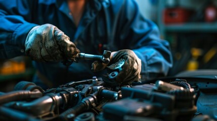 The master carefully adjusts the mechanism, demonstrating professionalism and precision, creating a realistic backdrop for articles on technical maintenance or craft training.