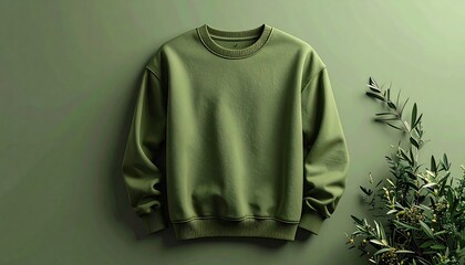 Olive Green Sweatshirt, Casual Style, Fashionable.