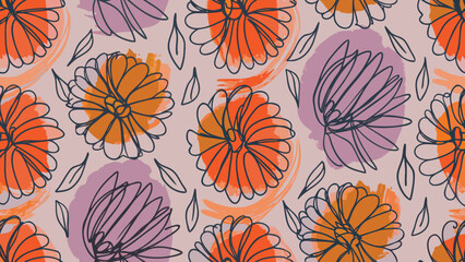 Retro 1950s abstract geometric pattern with bold colors and stylized shapes mid century modern design element