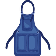 Detailed Illustration of a Blue Denim Apron with Pockets and Adjustable Straps on a Transparent Background
