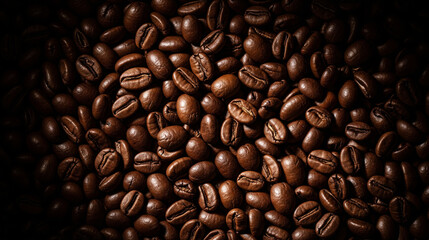 Naklejka premium Close up of roasted coffee beans with rich brown tones and subtle highlights