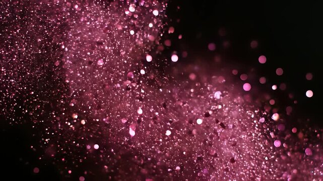 Glittering pink araffes of powder and dust create a mesmerizing spectacle against a sleek black background, capturing the essence of luxury and high end appeal in various commercial contexts.