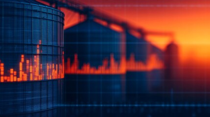 SAF feedstock processing plant diagram displaying biomass intake metrics with digital data overlay.