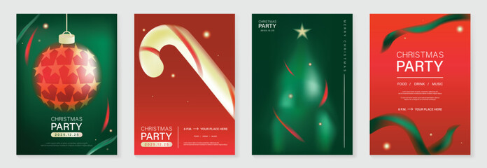 Fototapeta na wymiar Christmas and Happy New Year vector illustration with soft gradient colors, festive ornaments, trees and holiday elements — elegant design for cards, posters and prints.