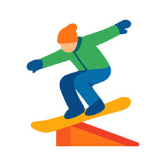 Obraz premium Snowboarder performing a trick on a rail or box feature.