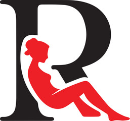 Elegant R Letter Logo with Reclining Woman Silhouette