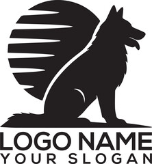 Minimalist Dog Silhouette Logo with Striped Sun or Moon