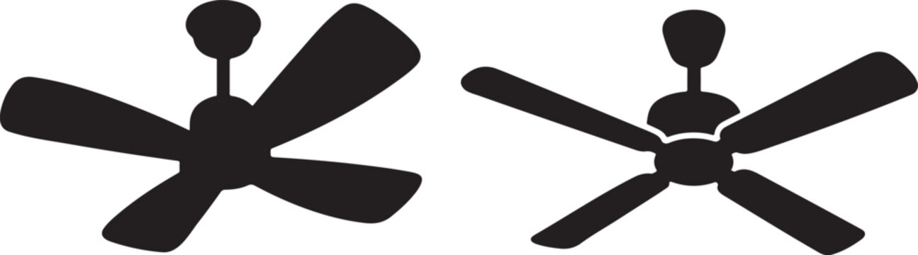 Two black silhouette ceiling fans on a white background