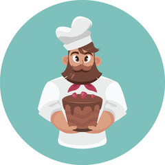 Bearded Baker Holding a Delicious Chocolate Cake