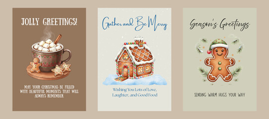 Printable Watercolor Christmas Cards Collection. Greetings Postcards. Beautiful Watercolor illustrations. A6 Size Format. Happy Holidays. Gingerbread - Cookie - Hot Chocolate & Marshmallows