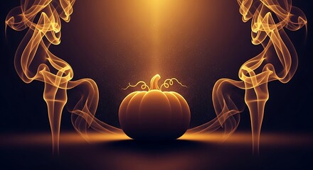 a mystical composition featuring a glowing pumpkin at its center surrounded by swirling ethereal smoke that creates an otherworldly ambiance and autumnal scene high quality professional