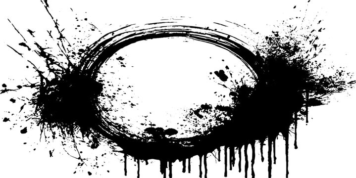 Black ink splatter circle seal design with japanese influence for minimalist art and decor