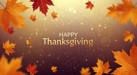 a vibrant thanksgiving background showcases falling autumn leaves in shades of orange and red accompanied by sparkling bokeh and text high quality professional detailed modern elegant