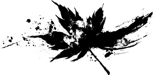 Obraz premium Black ink splatter maple leaf silhouette illustration for artistic design