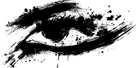 Mystical eye symbol in black ink splatter for artistic design