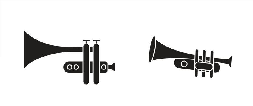 Trumpet silhouette icon vector set, trumpet music instrument silhouette illustration, vector illustration

