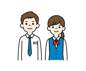 制服・スーツを着た若い男女の会社員の上半身ベクターイラスト素材セット＿カラー