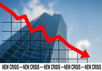 Global economic crisis showing decline with blurred skyscraper