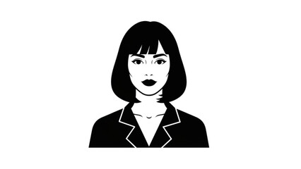 Black and white illustration of a modern woman with a bob hairstyle, a stylish and professional avatar