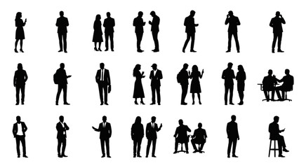 Collection of Silhouettes of People in Various Poses and Activities