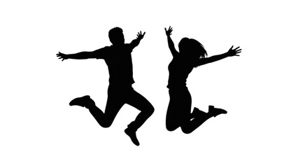 Silhouette of Joyful People Jumping in Celebration