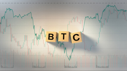 BTC Wooden Blocks on Price Chart 3D render