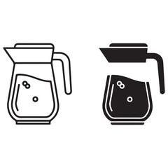 Outline and Solid Icon Set of a Pitcher Filled with Liquid and Bubbles