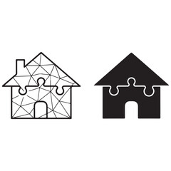 Obraz premium Stylized House Icons Featuring Integrated Puzzle Pieces
