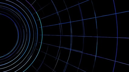 Abstract Dark Background with Glowing Rings and Grid Perspective Illusion